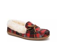 Camp Collar Moccasin Slipper - Women's Red Plaid Fabric view