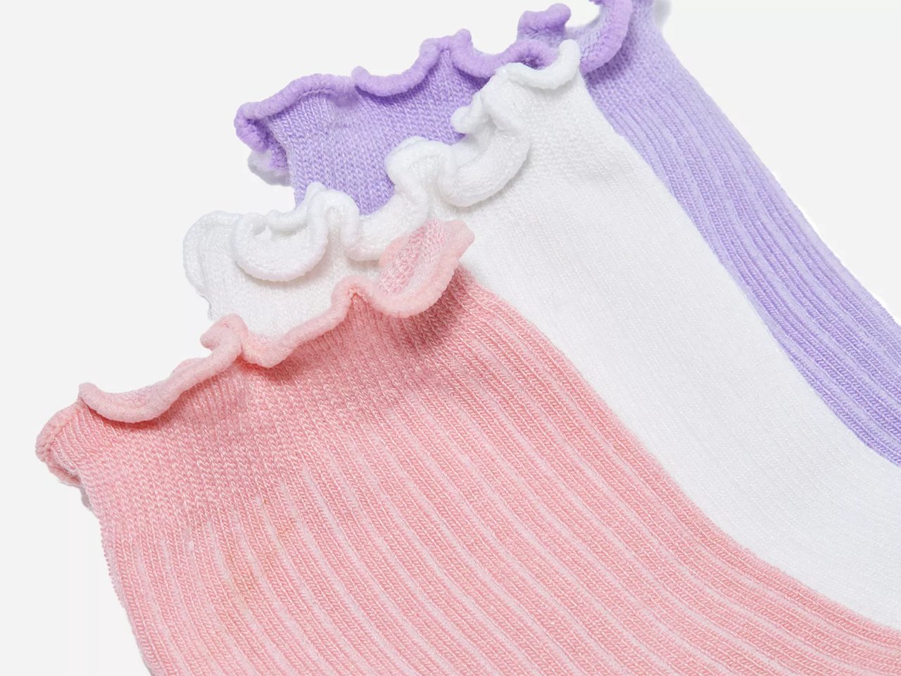 Ribbed Lettuce Trim Kids' Ankle Socks - 3 Pack