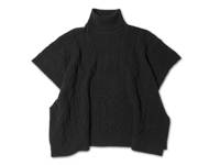Cable-Knit Turtleneck Poncho Black view
