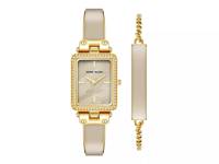 Rectangular Crystal Watch & Bracelet Set - FINAL SALE Taupe/Gold view