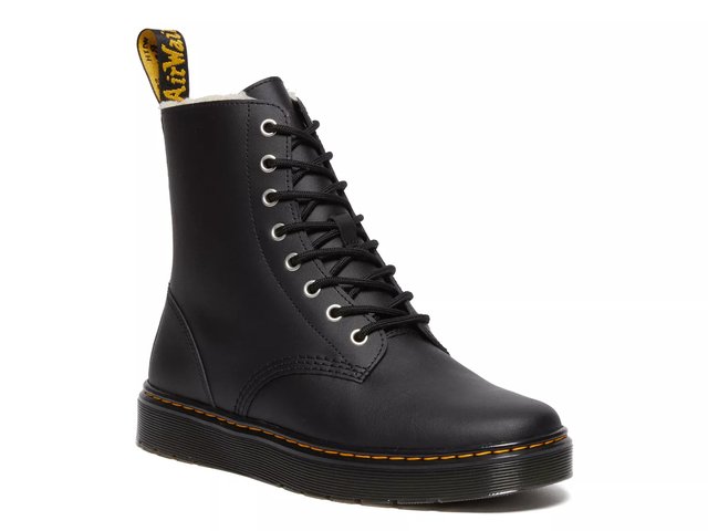 Dr Martens Zavala Boots Fleece Lined Faux-Fur- Black Leather, Unisex M/6 W/7 NWT Dr Martens Zavala Faux Fur Fleece Lined Boot- Black Leather  main image 4