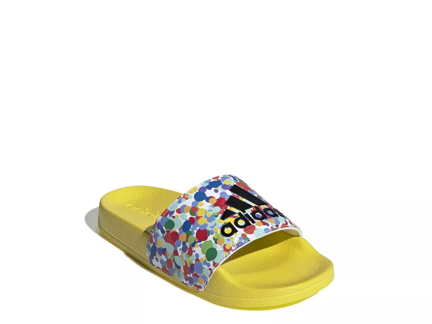 adidas Adilette Slide Sandal Kids' | Girl's | Yellow/Multicolor | Size 3 Youth | Sandals | Athletic