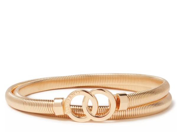 Featuring a gold belt from Vince Camuto.