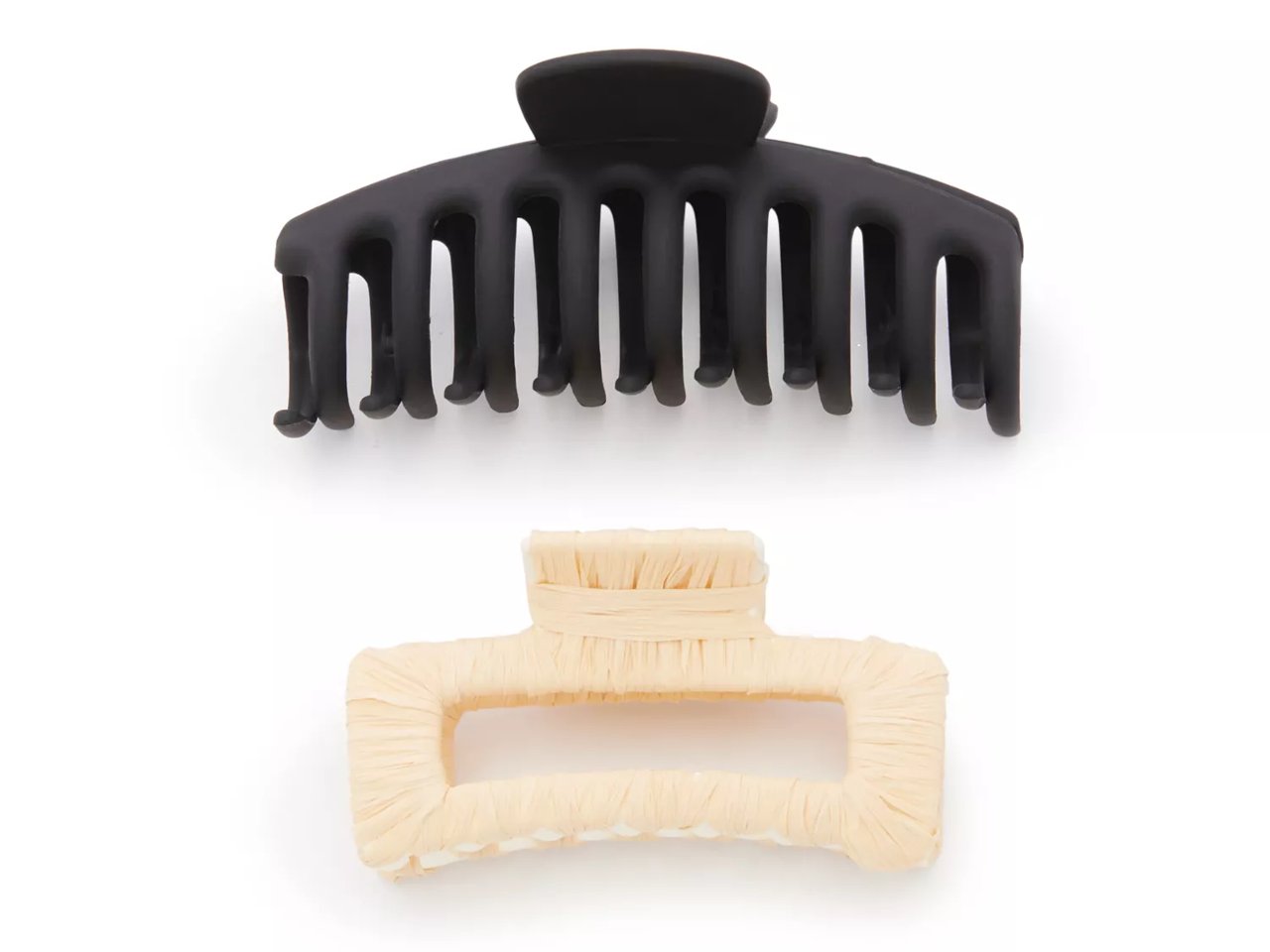 Black & Natural Raffia Claw Hair Clip Set - 2 Pack