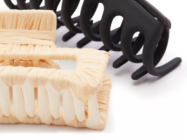 Black & Natural Raffia Claw Hair Clip Set - 2 Pack