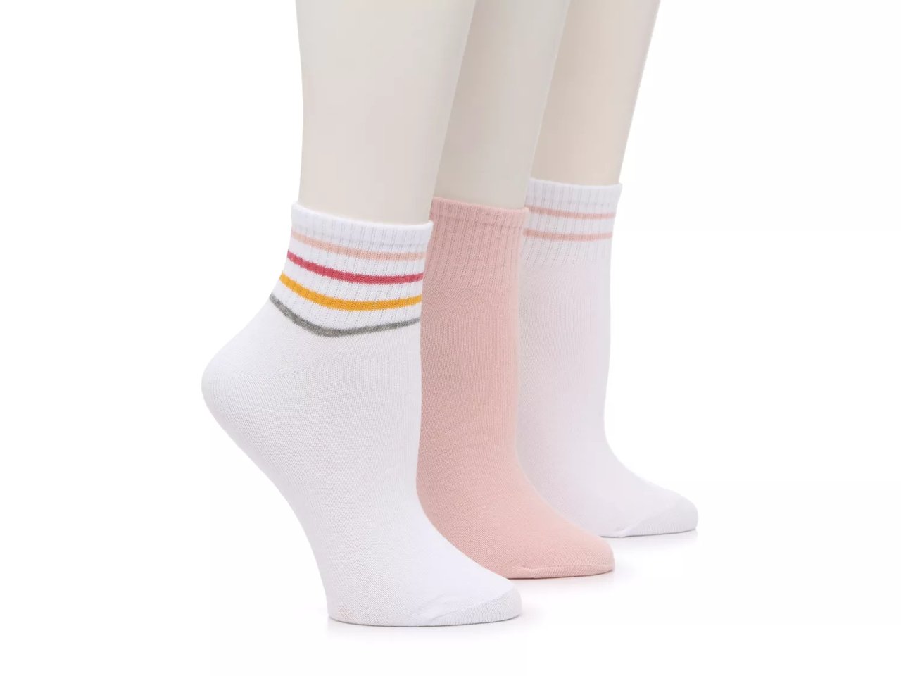 Stripes & Solid Ankle Socks - 3 Pack