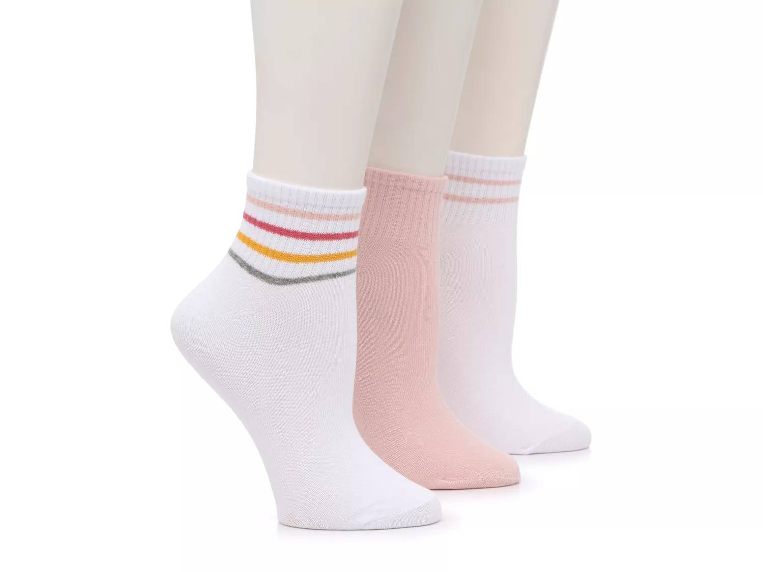 Stripes & Solid Ankle Socks - 3 Pack