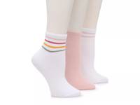 Stripes & Solid Ankle Socks - 3 Pack White/Pink view