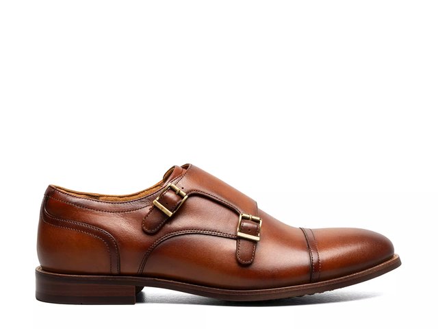 Florsheim Men\'s Brown Leather Monk Strap Shoes, 14M Florsheim Cognac Plain Toe Single Monk Strap Shoe – Karako Suits main image 3