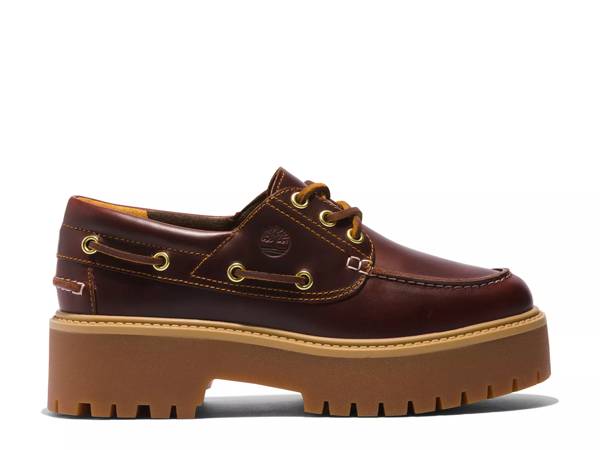 Featuring a brown boat shoe from Timberland.
