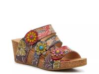 Leony Wedge Sandal Red/Blue/Multicolor Floral Embossed view