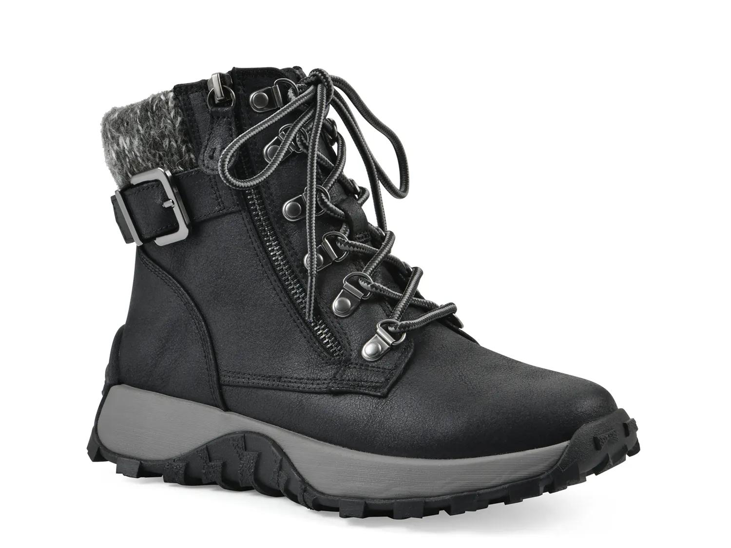 Cliffs by WHITE MOUNTAIN Black Fold-Over Lace-Up Ankle Boots with Gray Knit Cuff Cliffs White Mountain Brown Knit Cuff Lace up Ankle Boots 9M  main image 2