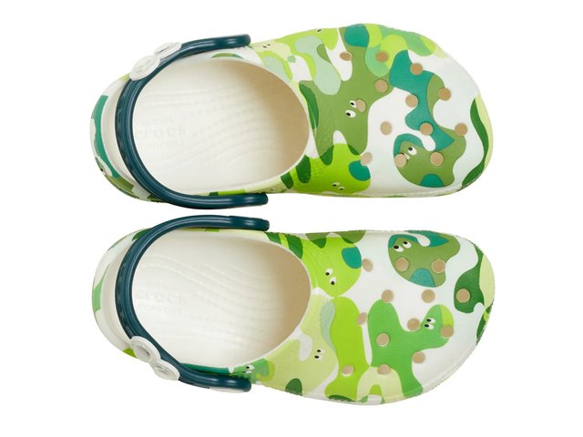 CROCS Green and Cream Graphic Slip-On Clogs Crocs Classic Floral Cut Out Clog | Famous Footwear main image 2