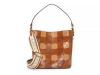 Cali Checkered Leather Bucket Bag Cognac/Taupe view