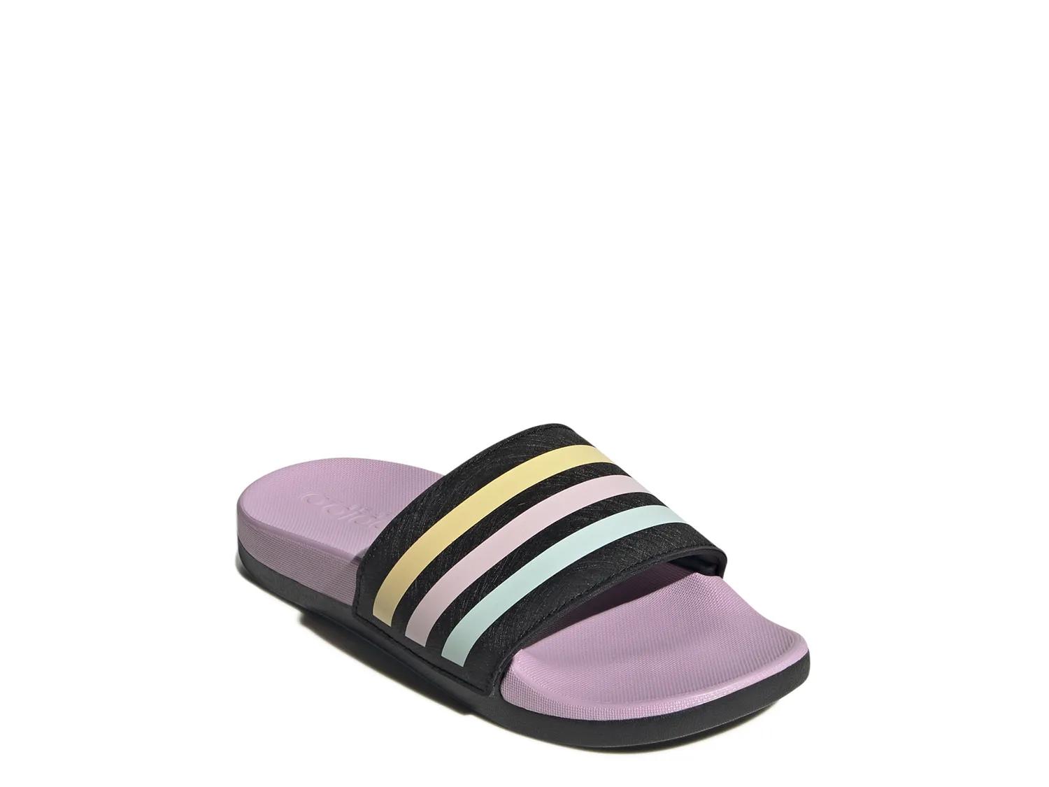 adidas Adilette Comfort Sandal Kids' | Girl's | Black/Purple | Size 5 Youth | Sandals | Athletic