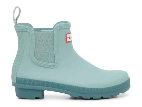 Featuring a blue Hunter rain boot.
