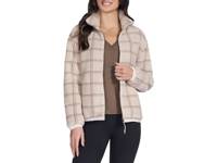 On The Go Glacial Full Zip Sherpa Women's Jacket Tan Plaid Print view