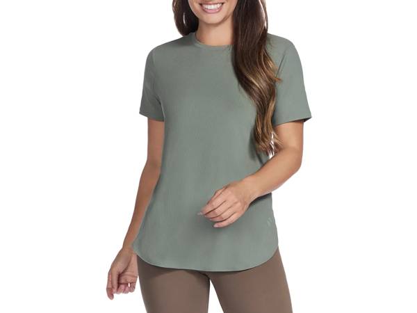 Featuring the Skechers GO WALK Wear GO DRI Luxe Rib Tunic Tee