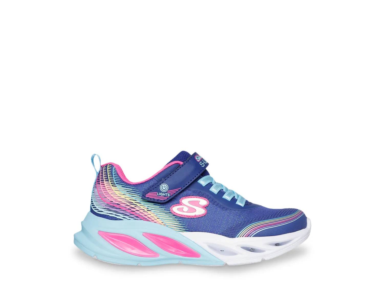 Featuring the kids' Skechers S-Lights Cosmic Glow Rainbow Beam Light-Up Sneaker