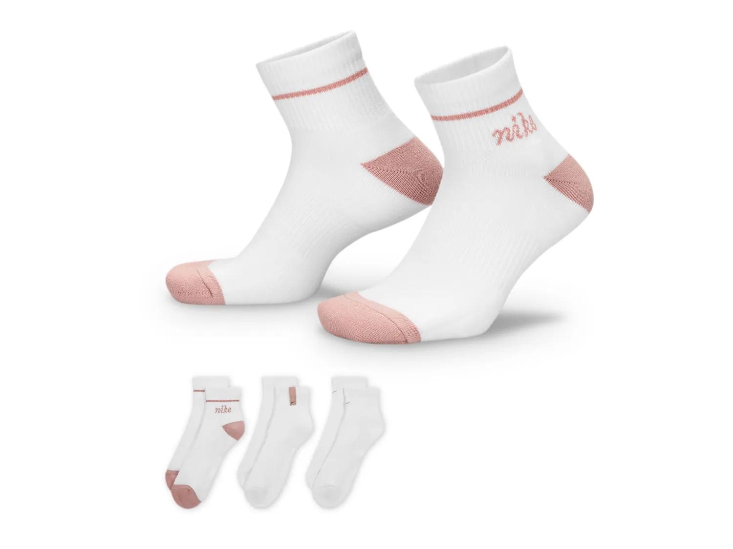 Nike Logo Quarter Ankle Socks 3 Pack | Women's | White/Blush | Size M | Socks | Ankle | Athletic