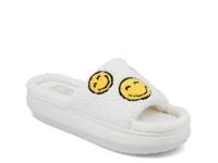 Huggie Slide Slipper White/Yellow Smiley Face Print view