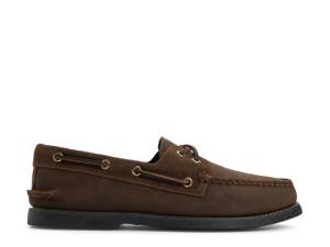 Featuring a pair of brown Sperry boat shoes.