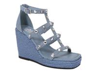Panda Wedge Sandal Blue Fabric view
