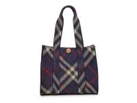 Small Knit Check Tote Navy Plaid Print view