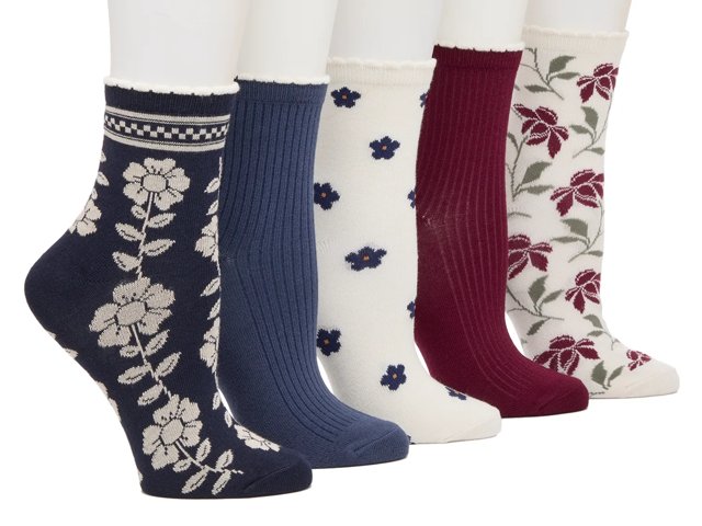 Floral Scalloped Women's Ankle Socks - 5 Pack