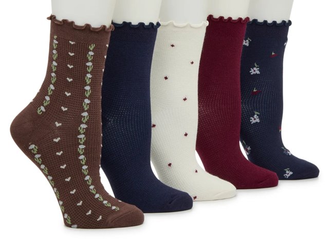Floral Waffle Knit Women's Ankle Socks - 5 Pack