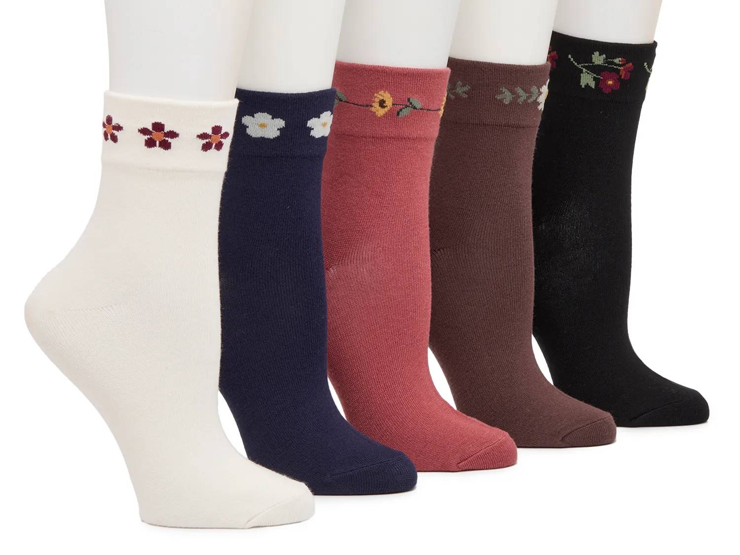 Floral Wide Welt Women's Quarter Socks - 5 Pack