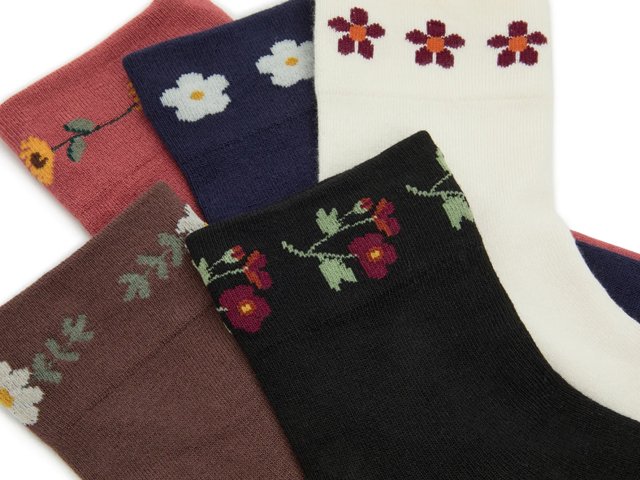 Floral Wide Welt Women's Quarter Socks - 5 Pack