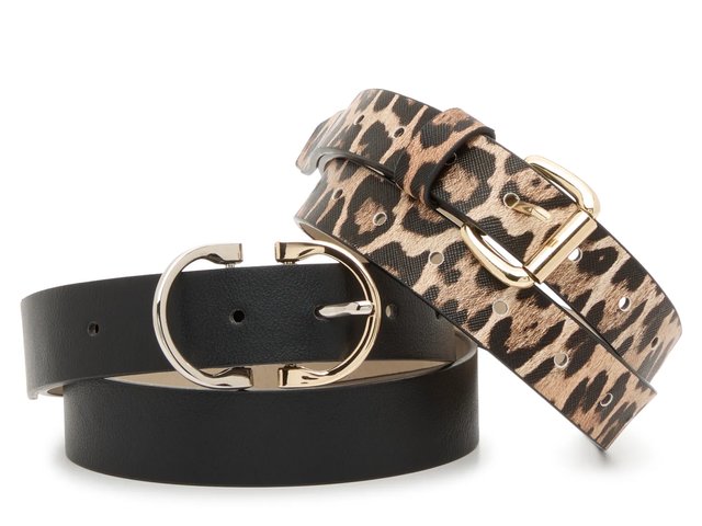 Steve Madden Leopard/Black 2 For 1 Belt Set - Free Shipping  display picture 1