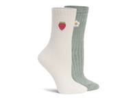 Embroidered Women's Crew Socks - 2 Pack Green/Cream view