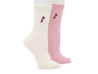 Embroidered Women's Crew Socks - 2 Pack Pink/Off White view