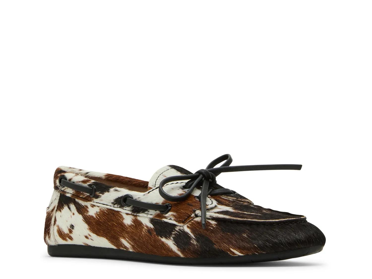 Steve Madden Sag Loafer In White/brown/black Cow Print
