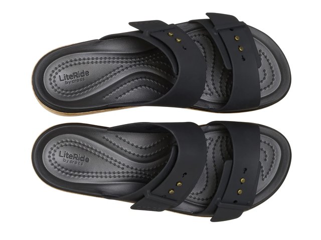 WOMEN\'S CROCS BROOKLYN CORK BLACK BUCKLE SANDALS Size 10 Amazon.com | Crocs Womens Brooklyn Cork Low Wedge Black  main image 4