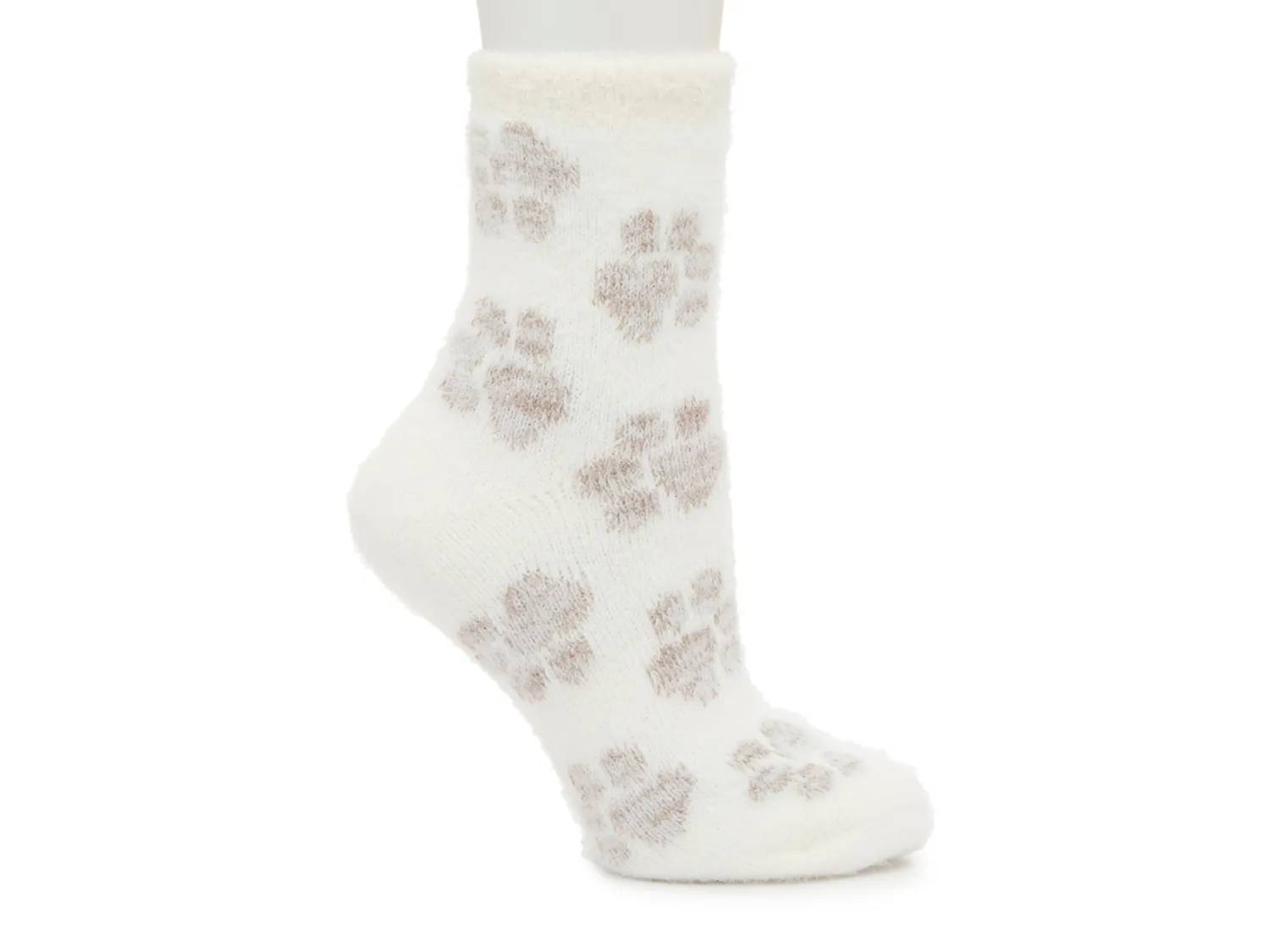 Cozy Lodge Mink Paw Print Cream Women's Crew Socks