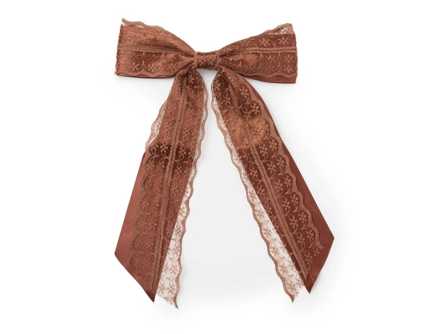 Chocolate Lace Overlay Bow Hair Clip