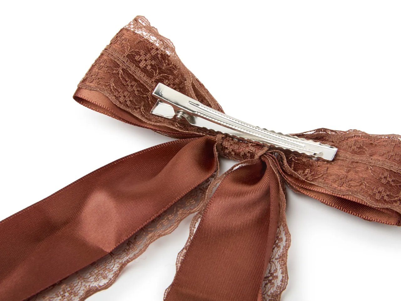 Chocolate Lace Overlay Bow Hair Clip