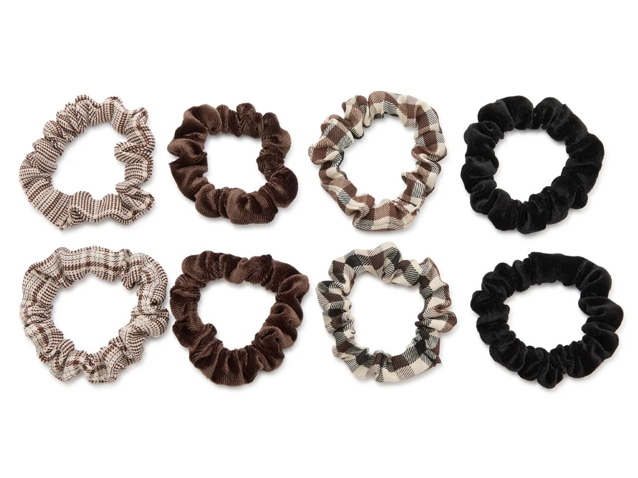 Neutral Velvet Skinny Scrunchie Set - 8 Pack