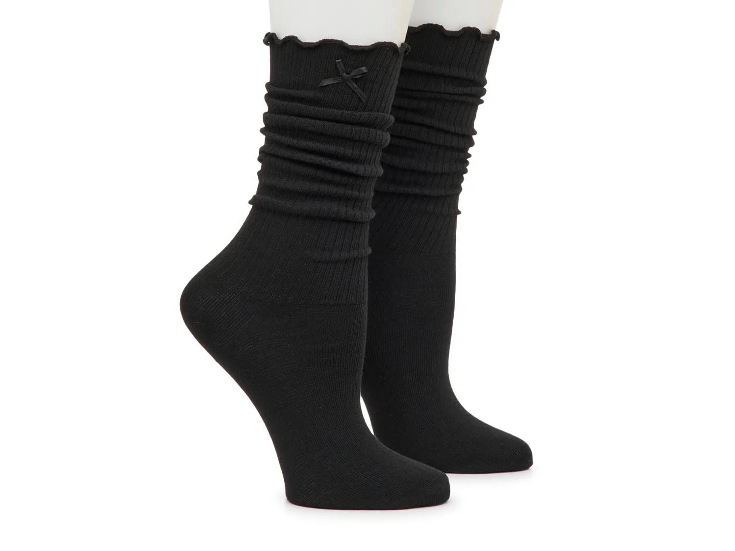 Ribbed Ruffle Slouch Women's Crew Socks - 2 Pack