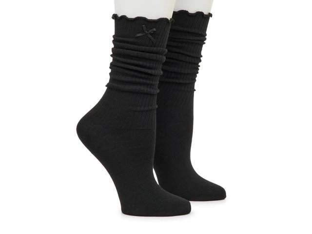 Ribbed Ruffle Slouch Women's Crew Socks - 2 Pack