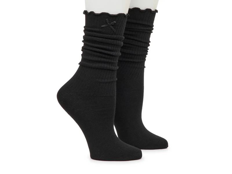 Ribbed Ruffle Slouch Women's Crew Socks - 2 Pack