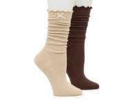 Ribbed Ruffle Slouch Women's Crew Socks - 2 Pack Taupe view