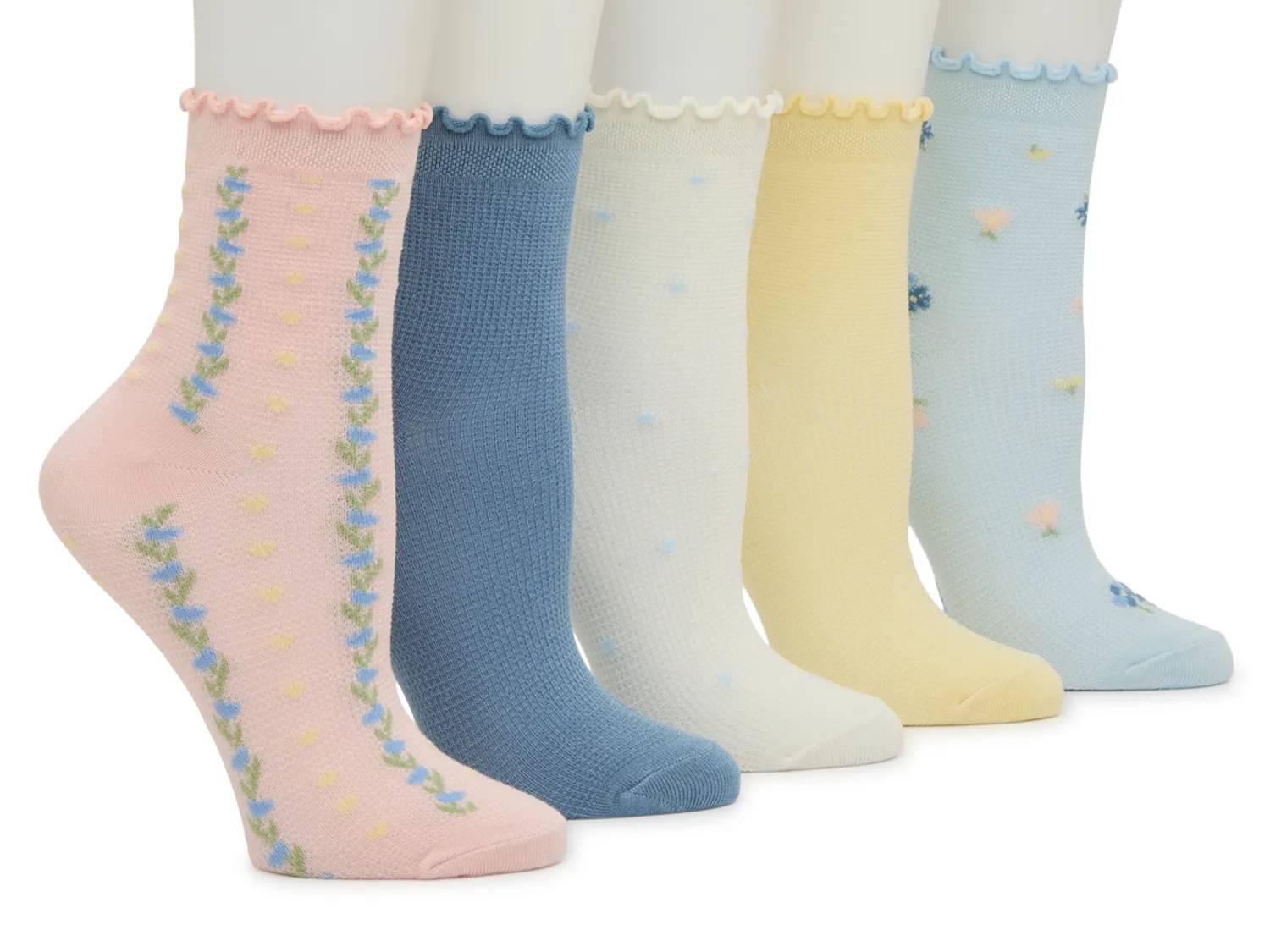 Floral Waffle Women's Ankle Socks - 5 Pack