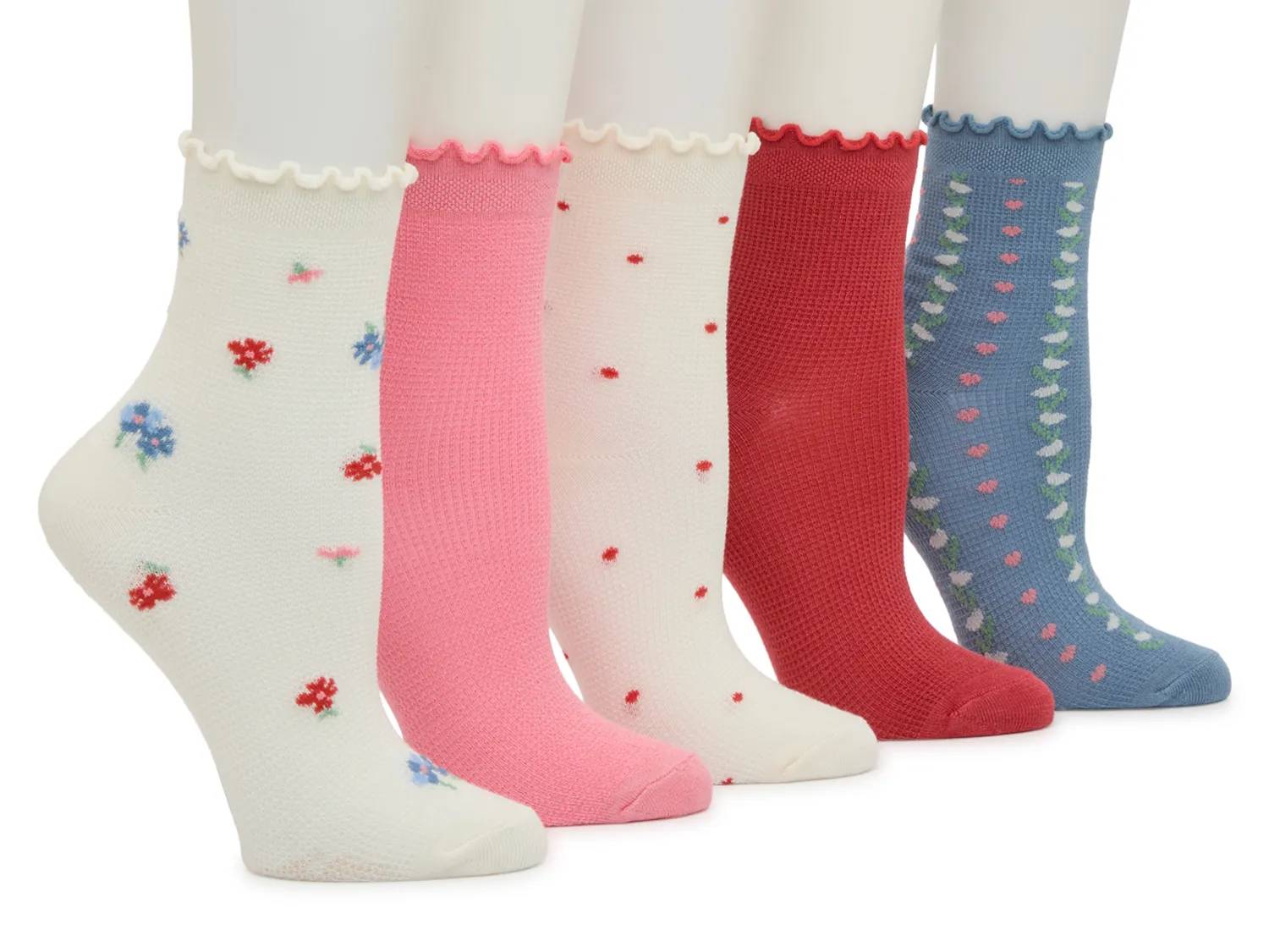 Floral Waffle Women's Ankle Socks - 5 Pack