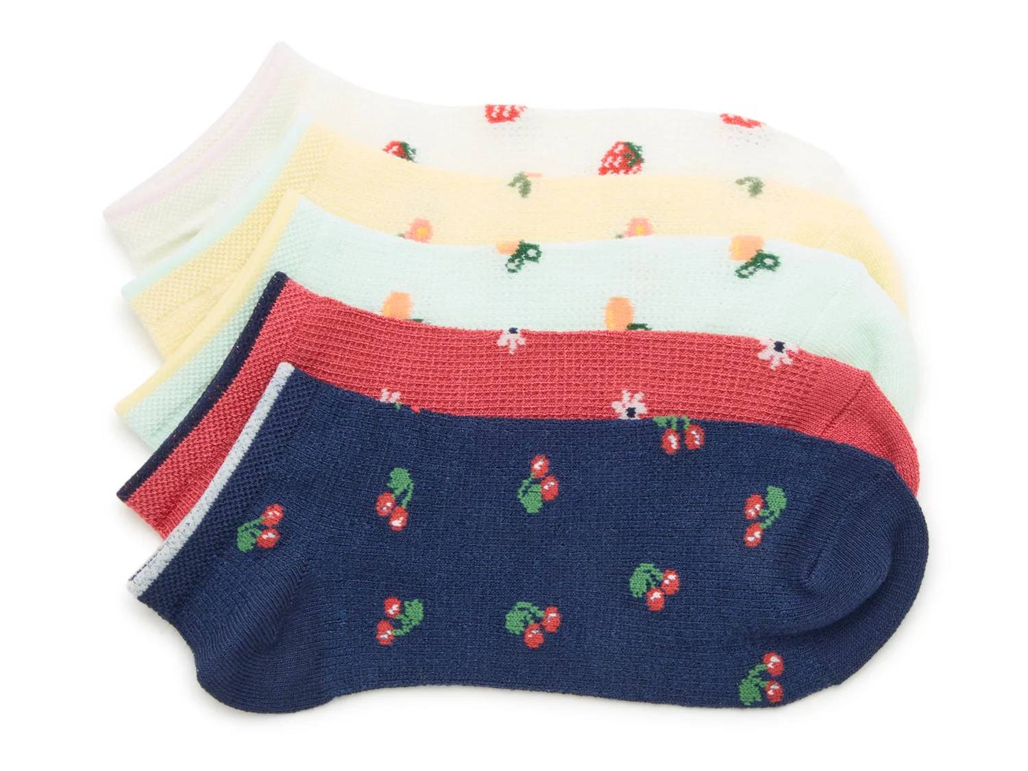 Novelty Waffle Cherry Women's No Show Socks - 5 Pack