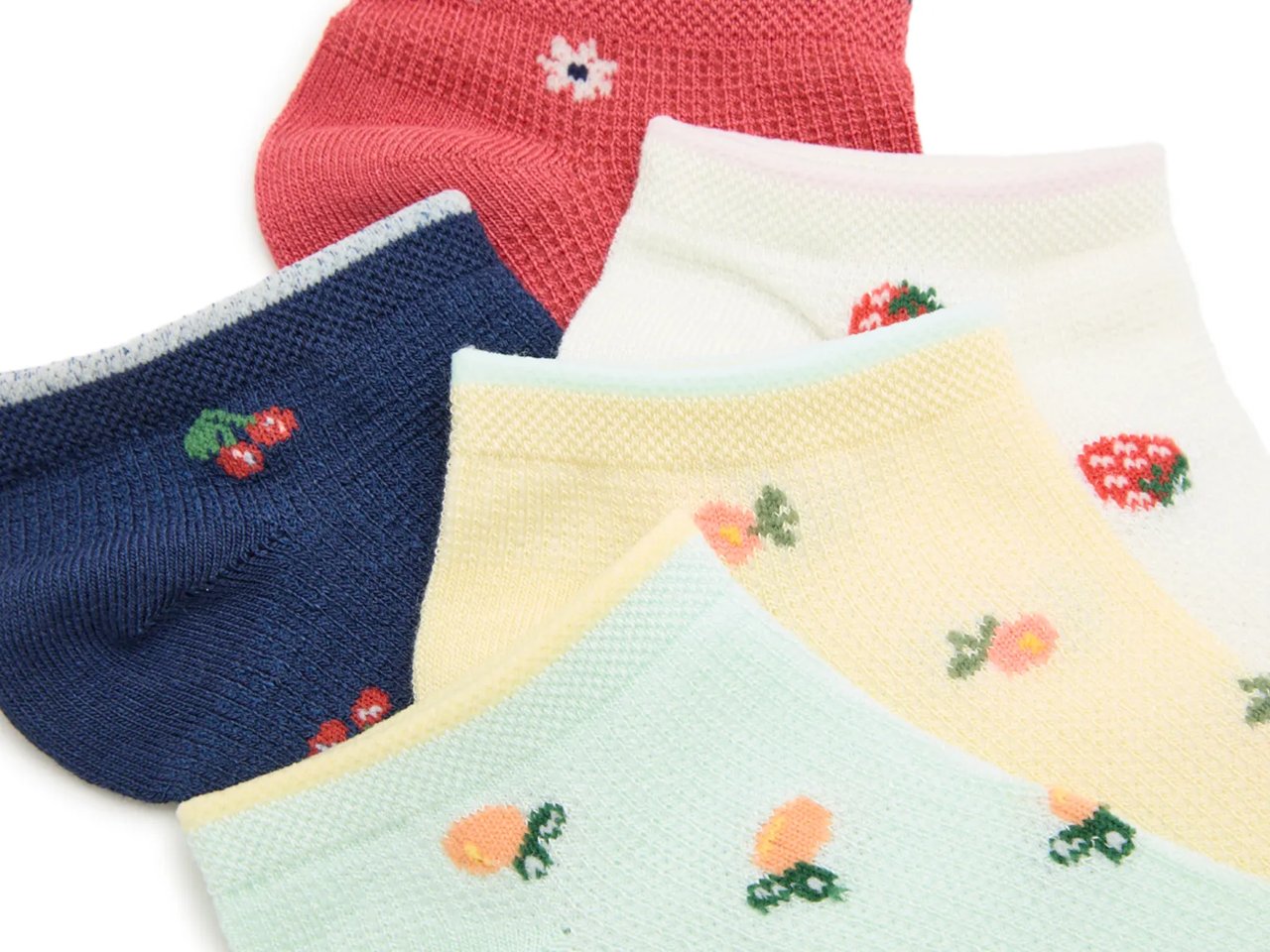 Novelty Waffle Cherry Women's No Show Socks - 5 Pack