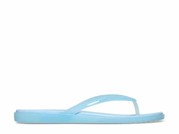 Featuring a light blue flip flop.